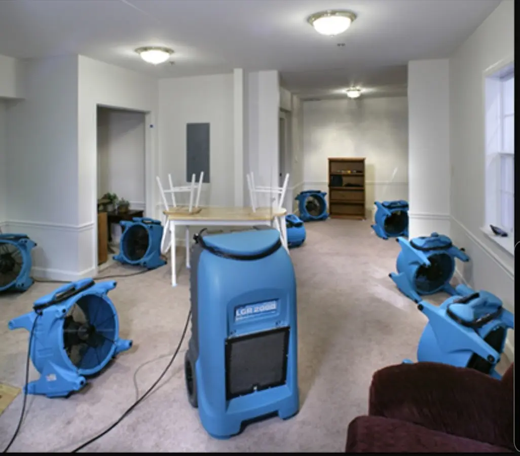 Air movers and dehumidifier setup for Water Damage Restoration in Eureka