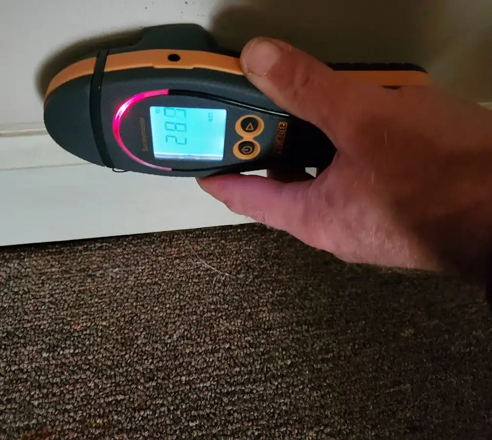 Moisture detection at baseboard during Storm Damage Restoration in Eureka